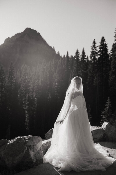 mt. rainier elopement black and white