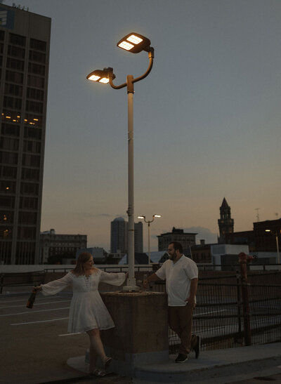 blue hour engagement photos in Boston
