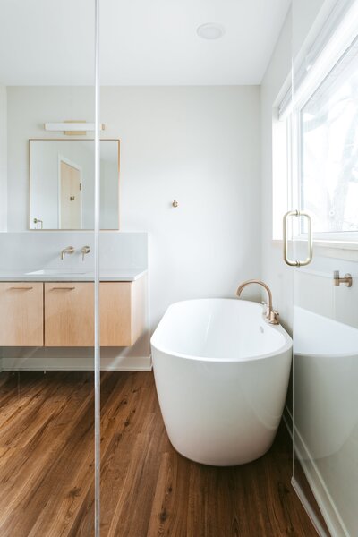 Bathroom Remodel in Minnesota Large Bath Tub with Floating Vanity