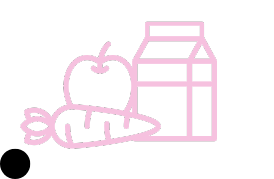 FRUITS AND VEGETABLES GRAPHIC CONTAINING A CARROT AND AN APPLE AND A MILK CARTON.