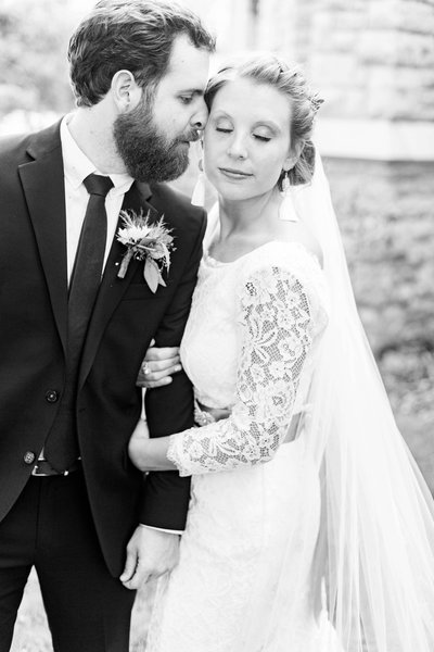 Bride and groom walk up memorial steps at their DC wedding