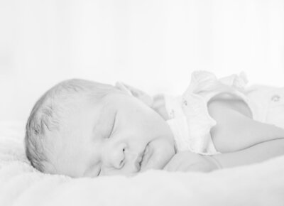 Sleeping baby black and white photograph