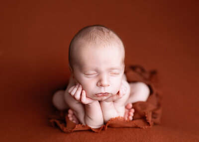 Infant boy during his photo shoot in Southern Minnesota, Greater Mankato newborn photographer.