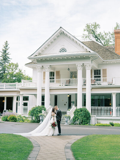 bride and groom outside norland historic estate
