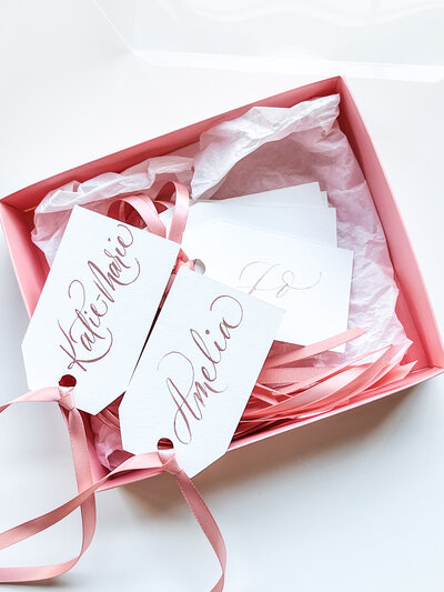 high-end influencer event calligraphy gift tags