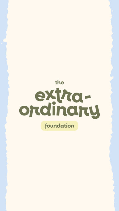 The Extraordinary Foundation logo on a cream background with blue borders on the side