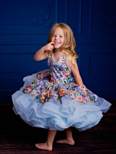 Young girl in couture dream dress in Prescott kids photography session by Melissa Byrne