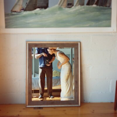 film wedding photographer Noble Photo Co in mirror