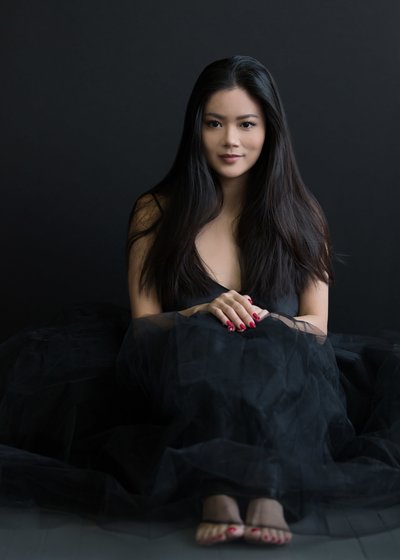 CT Photo Studio portrait of young woman  in black tulle skirt by Karissa Van Tassel