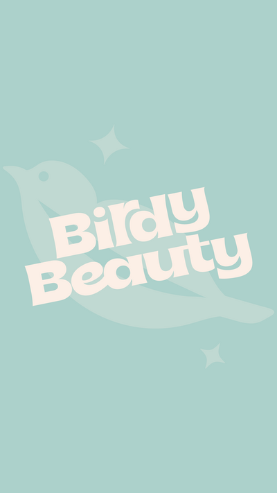 Birdy Beauty logo on top of bird icon on a blue background