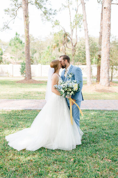 light and airy bride and groom portrait at the sprengergarten wedding venue in melbourne fl