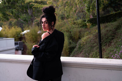 Black & White Close-up of Boudoir Mirror Pose at Los  Angeles Studio
