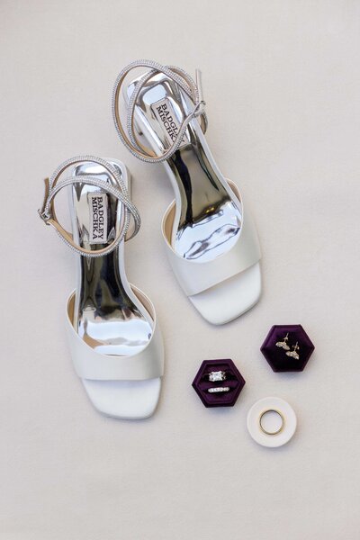 wedding designer shoes styled with rings and jewelry