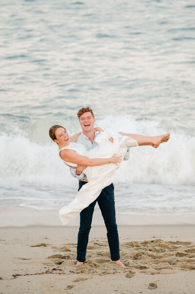 Engaged Nantucket couple at Sconset Beach