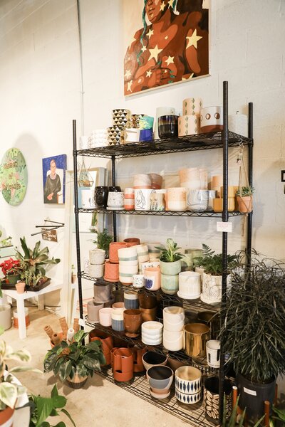 pots and baskets on shelf