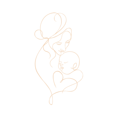 Orange illustration of a mother holding her newborn baby