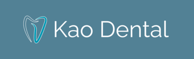 Tooth icon with white text that says Kao Dental