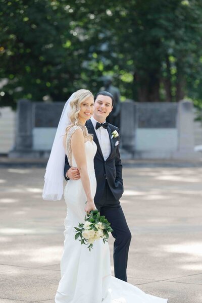 Bride and groom outside for NC wedding