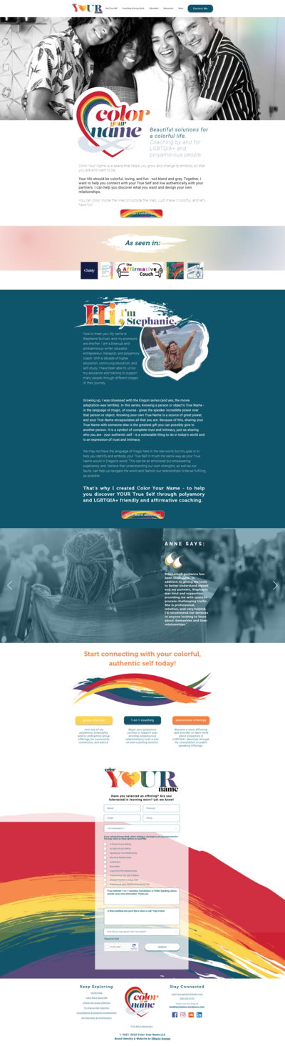 This image is a screen capture of the first page of the Color Your Name website. It links to the portfolio page for this brand and website design project.