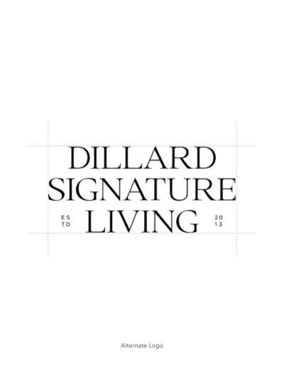 Alternate logo version for Dillard Signature Living in an all-caps serif layout with ESTD 2013 detail, designed for flexible brand use.