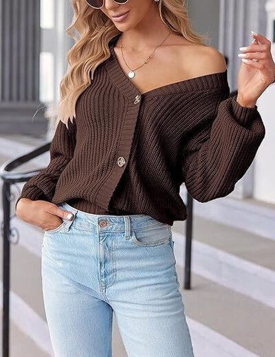 Open Front Long Sleeve V Neck