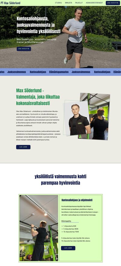Kuva personal trainerille suunniteelemistani nettisivuista