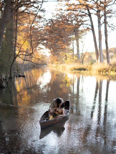 couple in romantic canoe