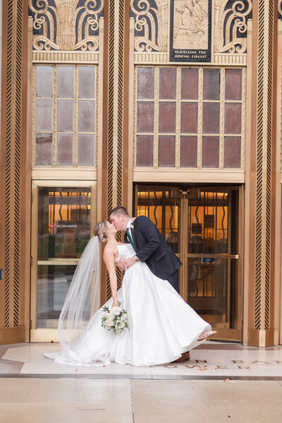 photo of bride and groom kissing by Courtney Rudicel wedding photographer in Indiana