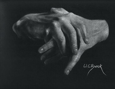Drawing on black paper using white charcoal 