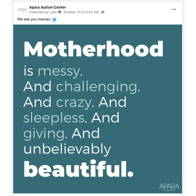 Apara Autism Center Facebook post about motherhood