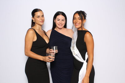 Friends posing with photo booth