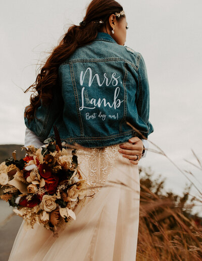 custom jean jacket for boho elopement in shenandoah national park northern virginia