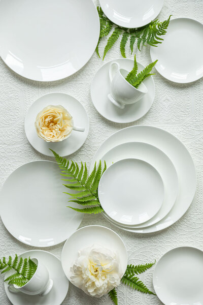 Crisp and classic white dishware for weddings and events