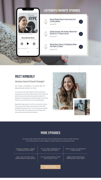 kimberly showit website template homepage design for coachhes and course creators