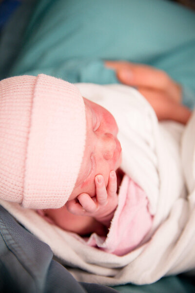 Newborn in the operating room after C-section birth at Victoria Hospital (LHSC) in London, Ontario