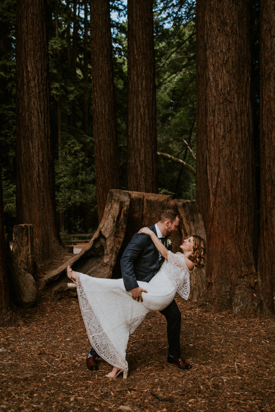 A wedding venue with onsite cabins for guests in the santa Cruz mountains with a beautiful river running through the property