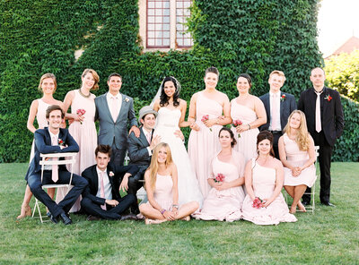 Group Formal Photo during wedding with Bridesmaids and Groomsmen at Chateau Smith Haut Lafitte