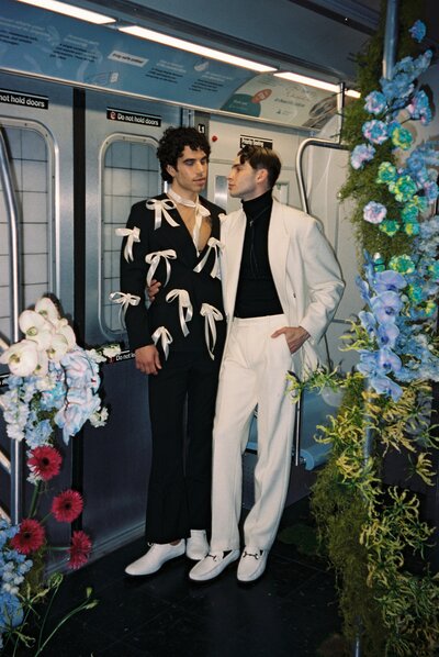 Stylish same-sex wedding in New York City, photographed with cinematic, fashion-forward style by a luxury wedding photographer specializing in inclusive celebrations.