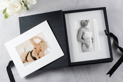 matted prints of blond woman from alyce hozly boudoir