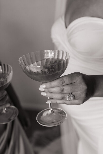 Champagne tower moment during high-end Washington wedding reception