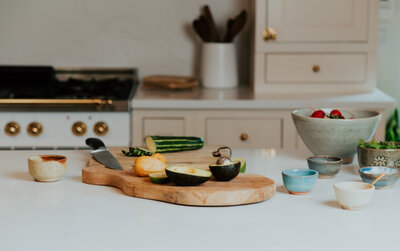 Bowl of vegetables in kitchen