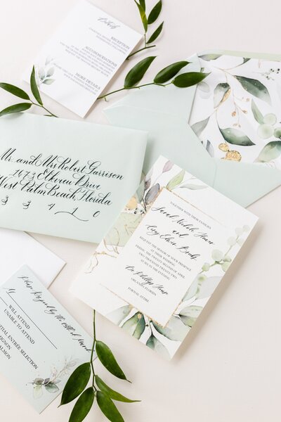 Elegant eucalyptus wedding invitation suit