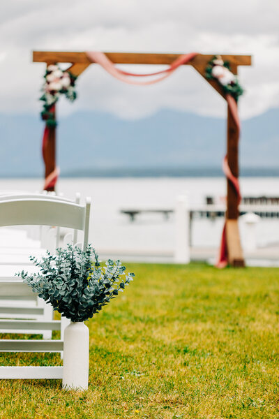 Wedding ceremony decorations at Kwataqnuk Resort and Casino in Polson, MT
