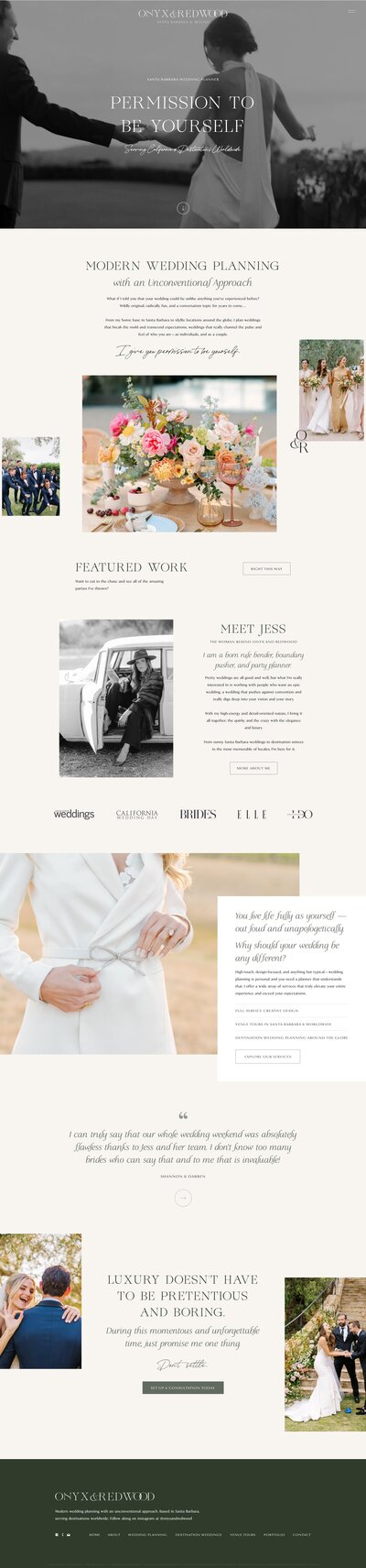 Showit template customization for Onyx & Redwood, a Santa Barbara wedding planner