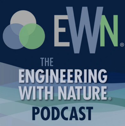Podcast cover art featuring green and blue waves in reference to nature