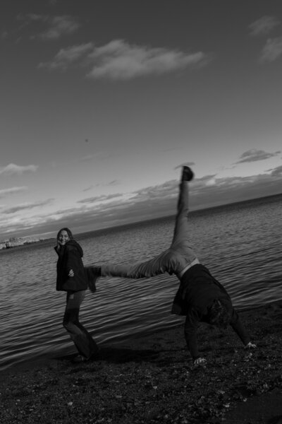 Documentary Style Black and White Photograph of a couple on the North Shore of MN taken by a MN Destination Wedding & Elopement Photographer