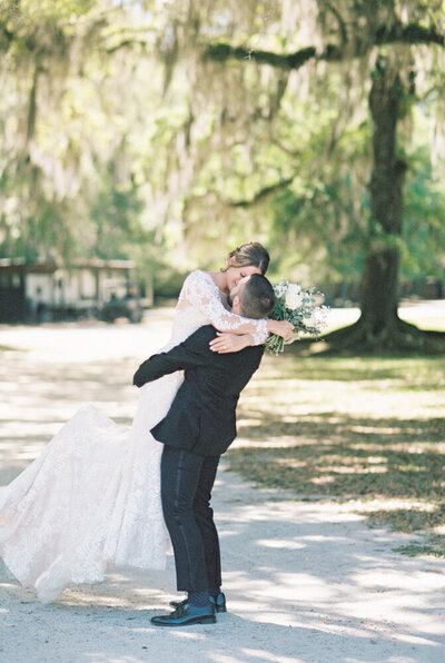 bride and groom kissing