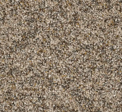 Frieze carpet with varying shades of brown.