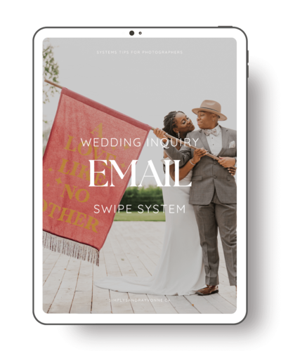 Wedding inquiry email swipe file templates for photographers to streamline email communication with clients.