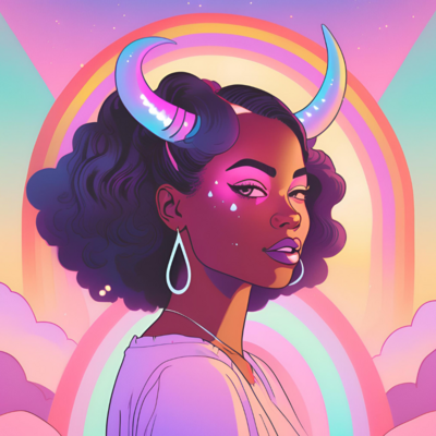 Pastel rainbow and woman with horns